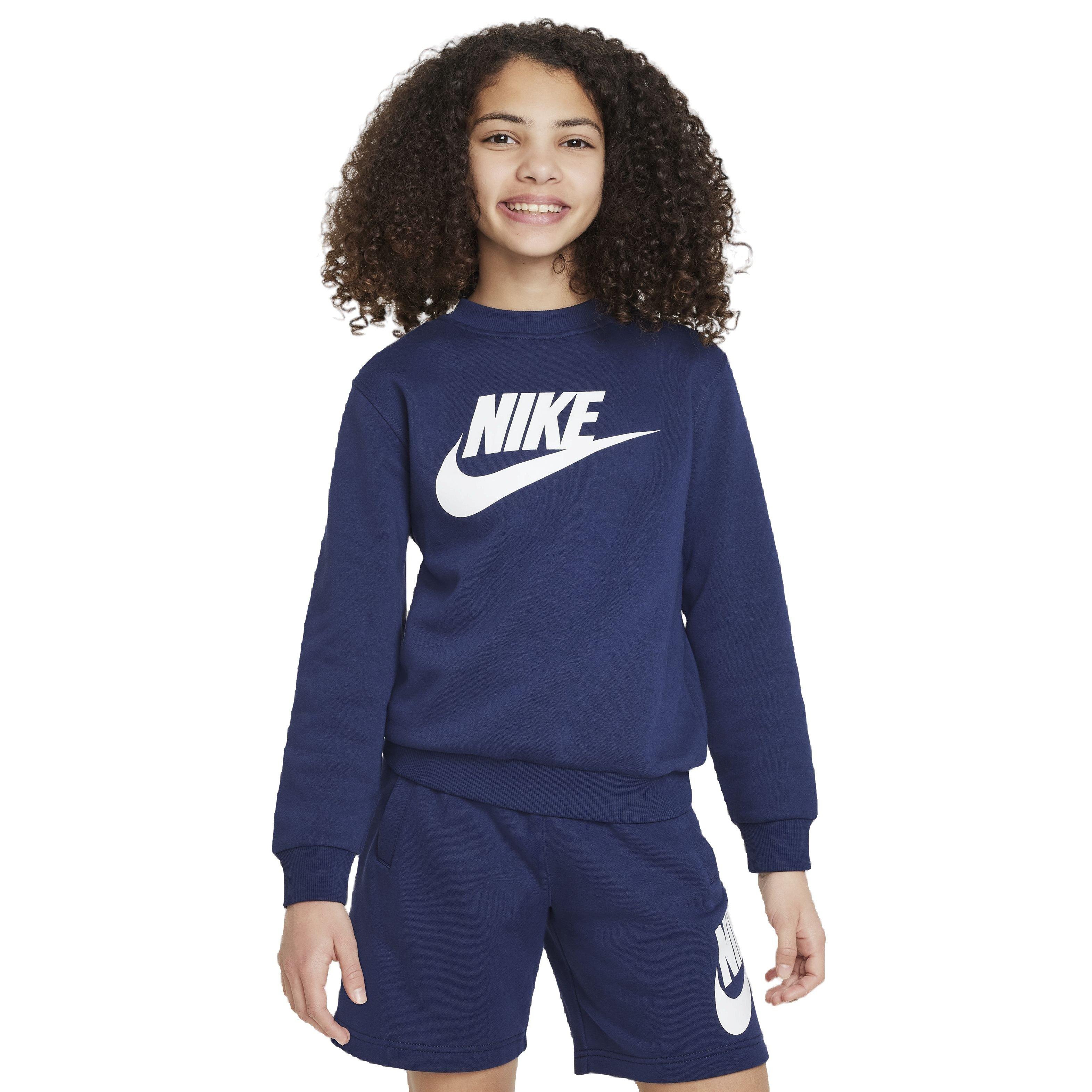 Nike Big Kids' Sportswear Club Fleece Crew HBR Long-Sleeve Sweatshirt - Navy - NAVY